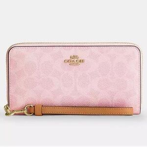 Coach Powder Pink Signature Canvas Long Zip Around Wallet CEC20 NWT